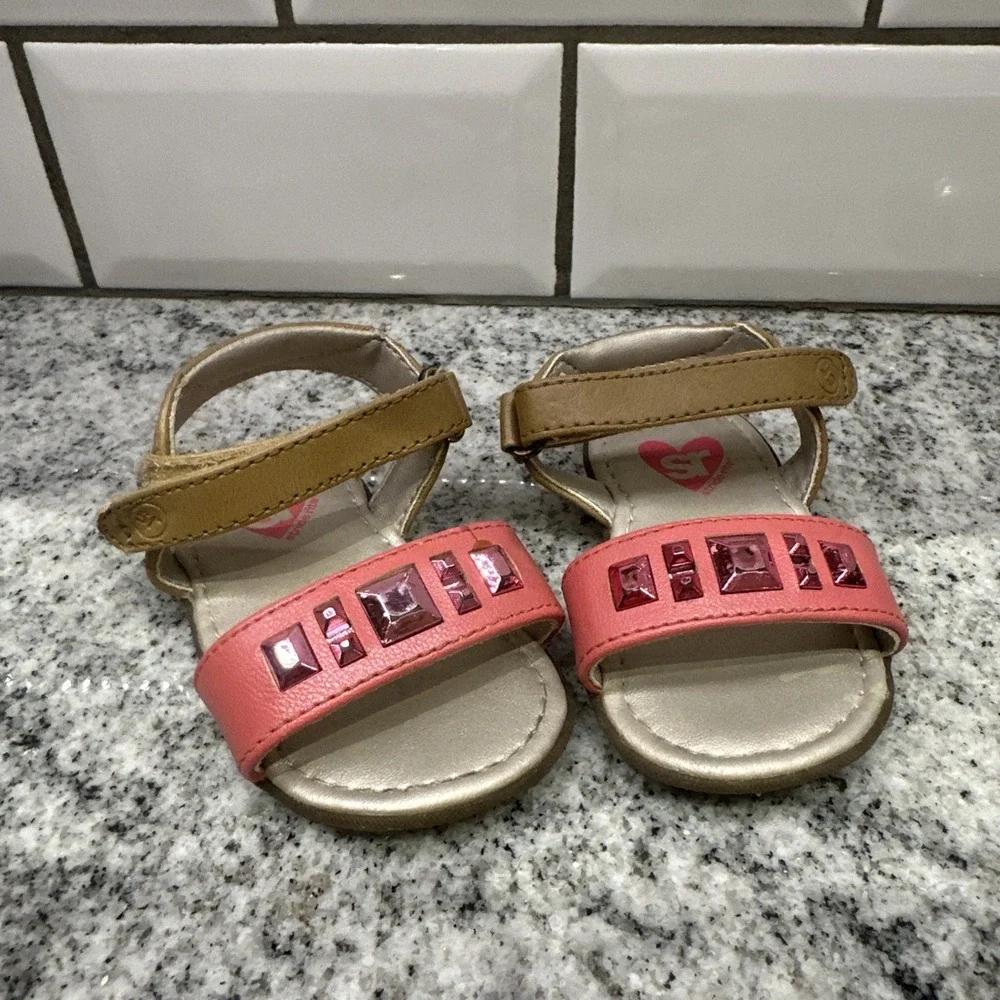 Stride Rite Girls Size 2 M Pink Linnea 55427 Ankle Strap‎ Sandals Bling Light